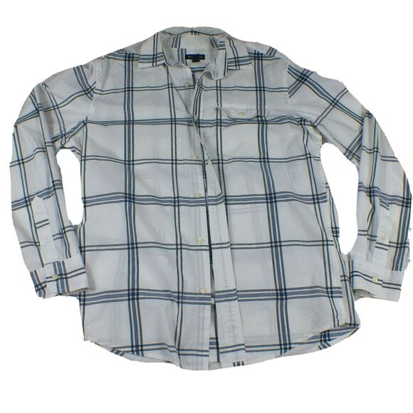 Mens Gap LG Casual Shirt Plaid Blue White Button Up Long Sleeve Slim Fit Cotton - Picture 1 of 6